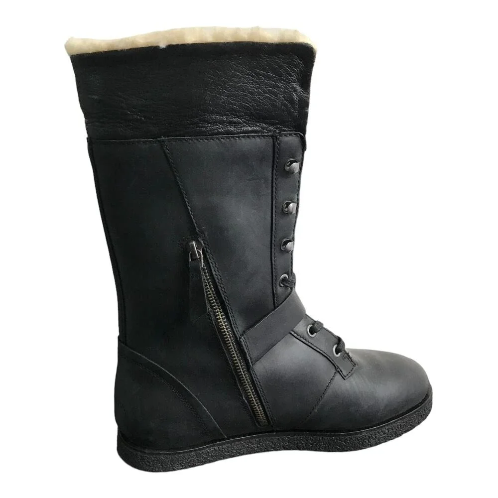 Koolaburra Boots Women 9 Gorpcore Leather Shearling Lined Lace‎ Up Side Zip Cozy